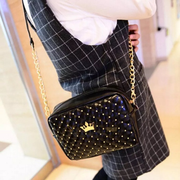 Handbags - Quilted Crown Studded Bag